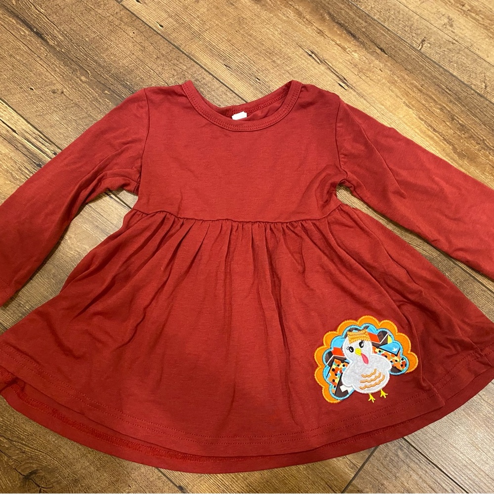 Red Long Sleeve Dress with Turkey Embroidery